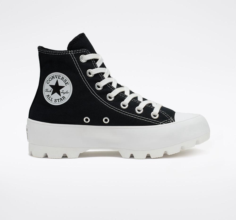 Botas Tenis Converse Chuck Taylor All Star Lugged Mujer Negras Blancas Negras Colombia | EZKLP-0827