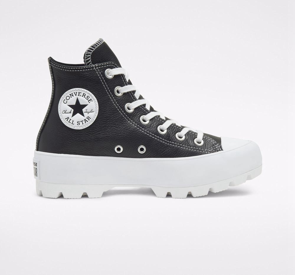 Botas Tenis Converse Chuck Taylor All Star Lugged Leather Mujer Negras Blancas Blancas Colombia | TKUVZ-9214