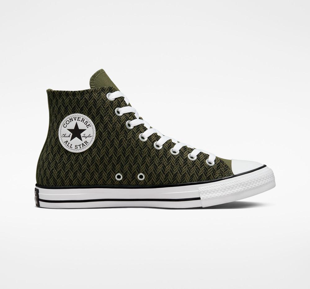High Tops Tenis Converse Chuck Taylor All Star Herringbone Unisex Mujer Verde Negras Blancas Colombia | BGPZJ-3421