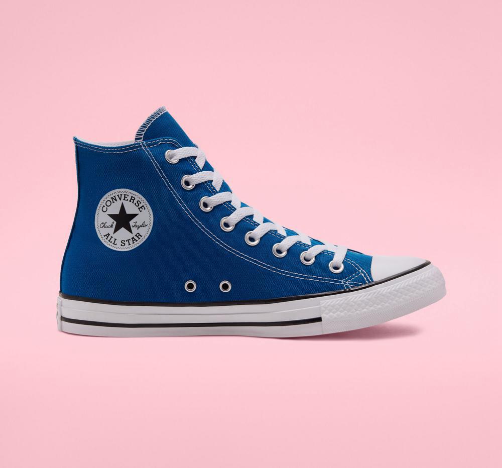 High Tops Tenis Converse Chuck Taylor All Star Seasonal Color Unisex Mujer Azules Blancas Blancas Colombia | CFYBT-0498