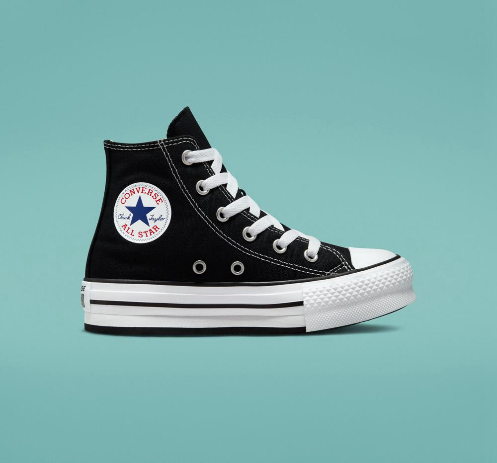 High Tops Tenis Converse Chuck Taylor All Star Lift Plataforma Little Kids Niña Negras Blancas Negras Colombia | CZGXL-3196