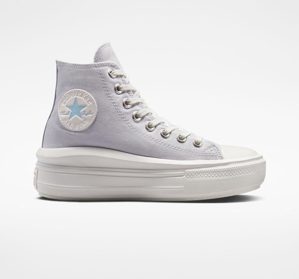High Tops Tenis Converse Chuck Taylor All Star Move Plataforma Mujer Gris Blancas Colombia | DMPNV-4081