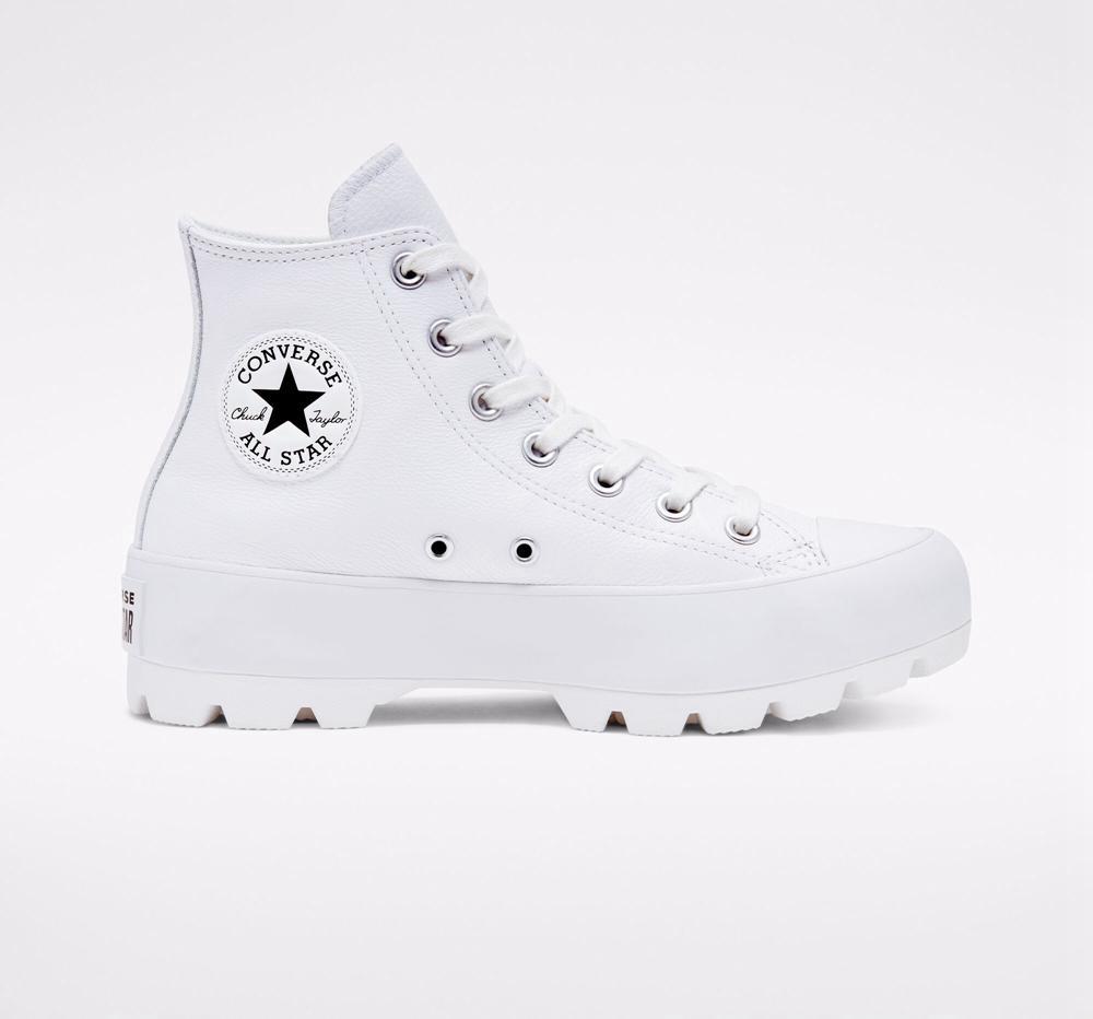 High Tops Tenis Converse Chuck Taylor All Star Lugged Leather Mujer Blancas Negras Blancas Colombia | KUENG-6103