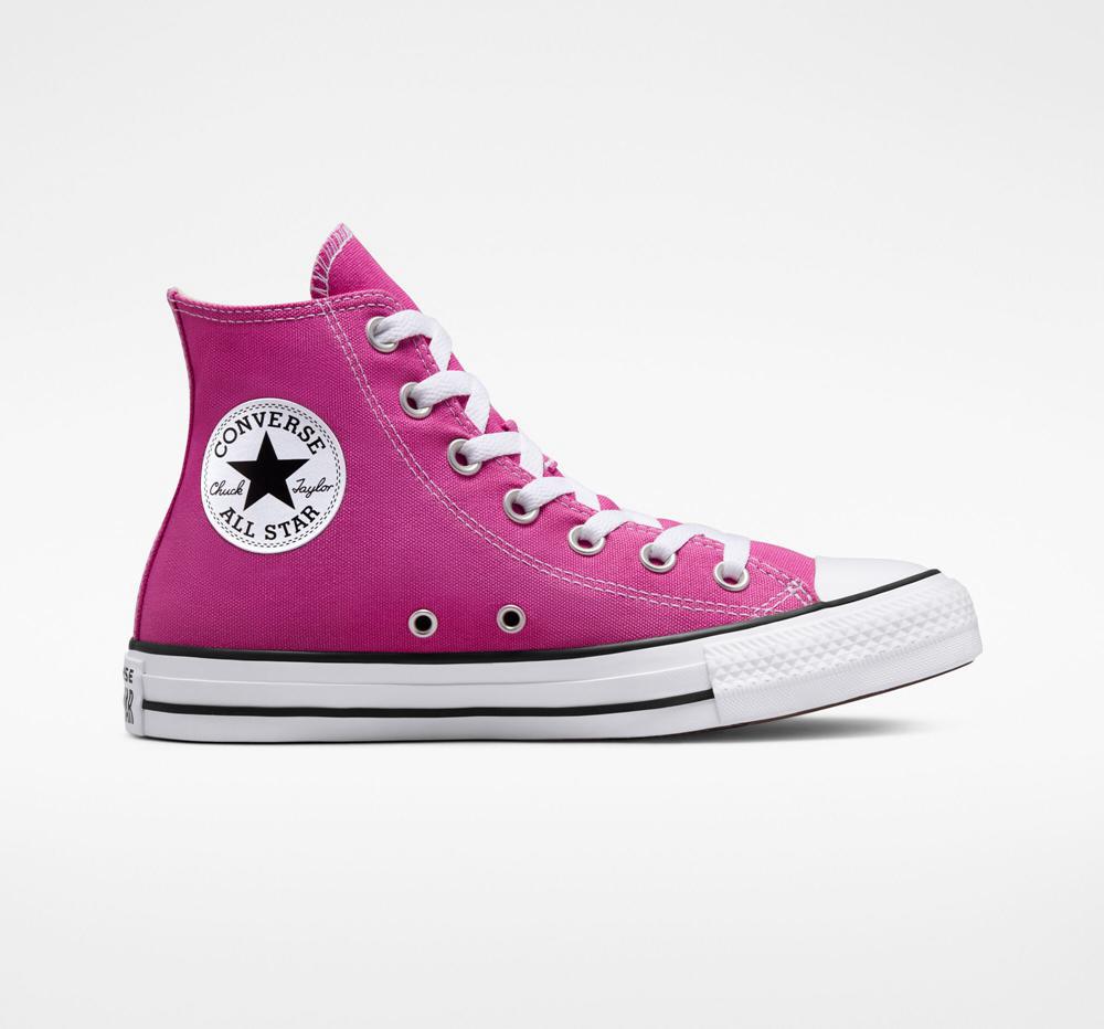 High Tops Tenis Converse Chuck Taylor All Star Seasonal Color Unisex Hombre Fucsia Blancas Negras Colombia | QXRAY-2359