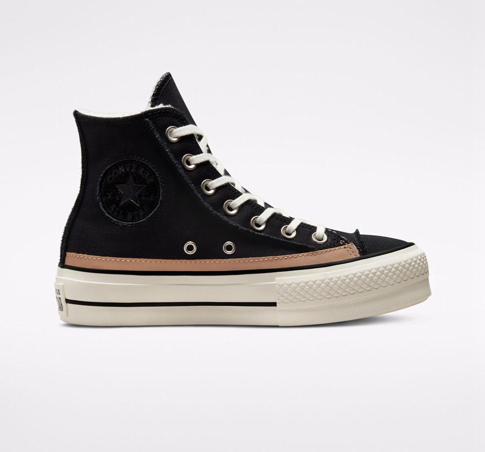 High Tops Tenis Converse Chuck Taylor All Star Lift Plataforma Raw Edge Mujer Negras Colombia | RNVZU-7091