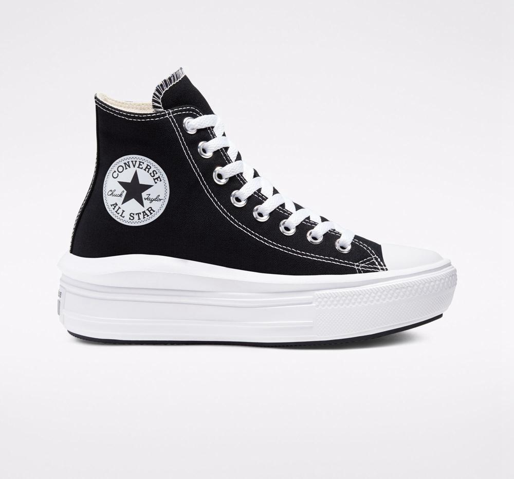 High Tops Tenis Converse Chuck Taylor All Star Move Plataforma Mujer Negras Blancas Colombia | TLUPQ-0159