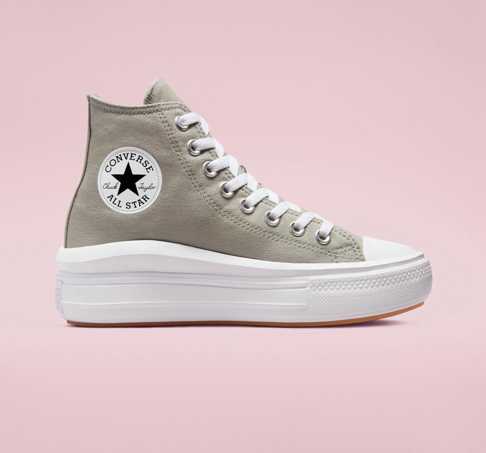 High Tops Tenis Converse Chuck Taylor All Star Move Plataforma Mujer Gris Blancas Colombia | UQEJC-9712