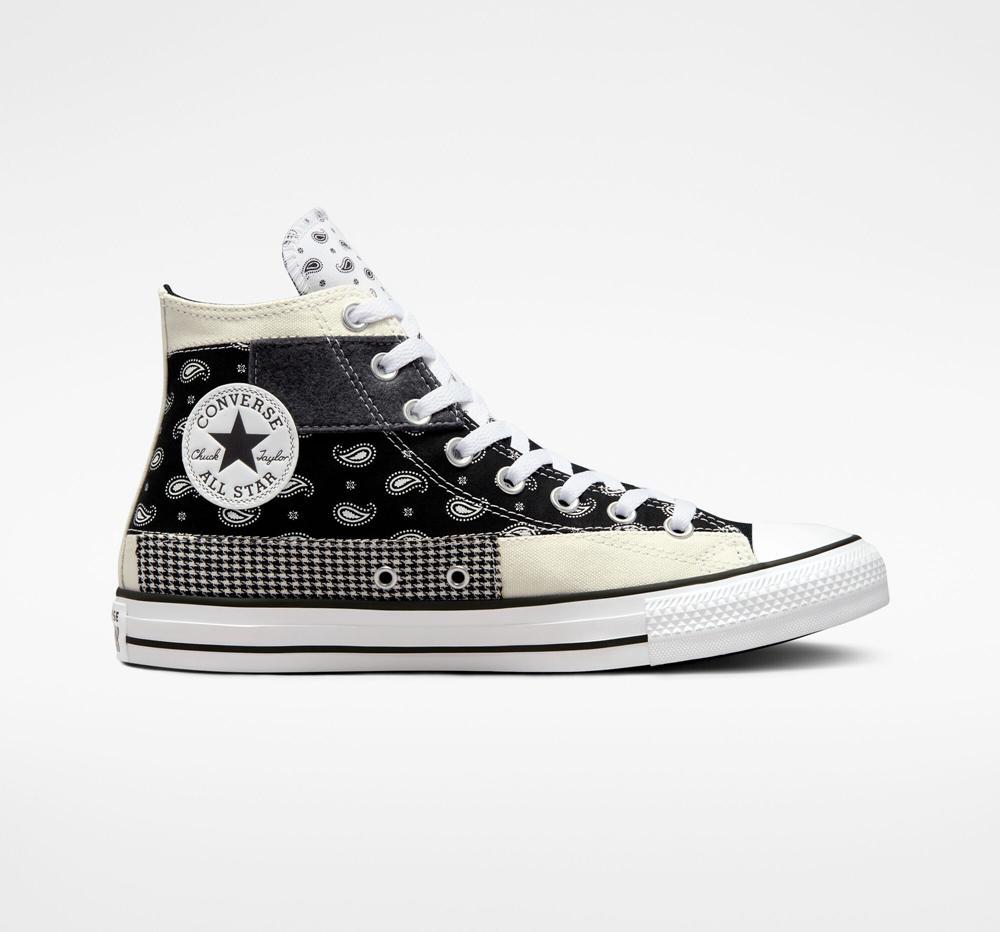 High Tops Tenis Converse Chuck Taylor All Star Hacked Patterns Unisex Hombre Blancas Negras Blancas Colombia | VMLTQ-5417