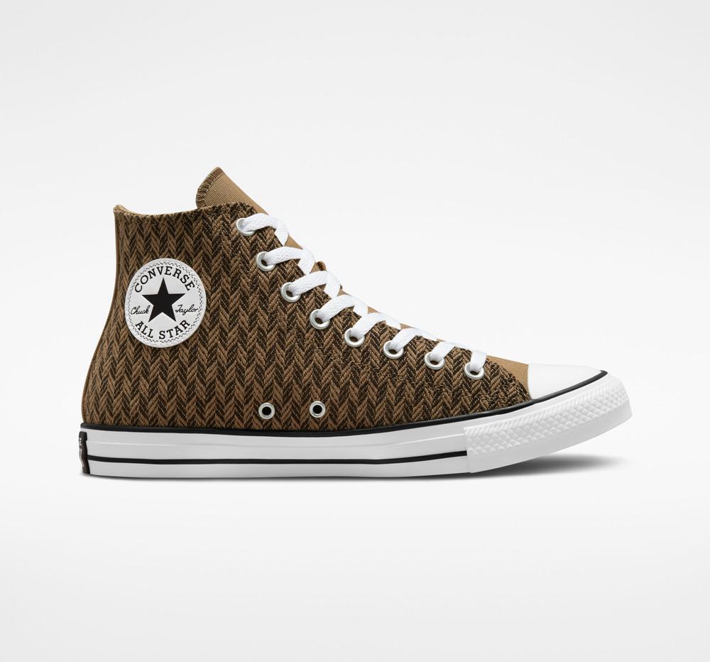 High Tops Tenis Converse Chuck Taylor All Star Herringbone Unisex Mujer Marrones Blancas Colombia | YBQSK-9710
