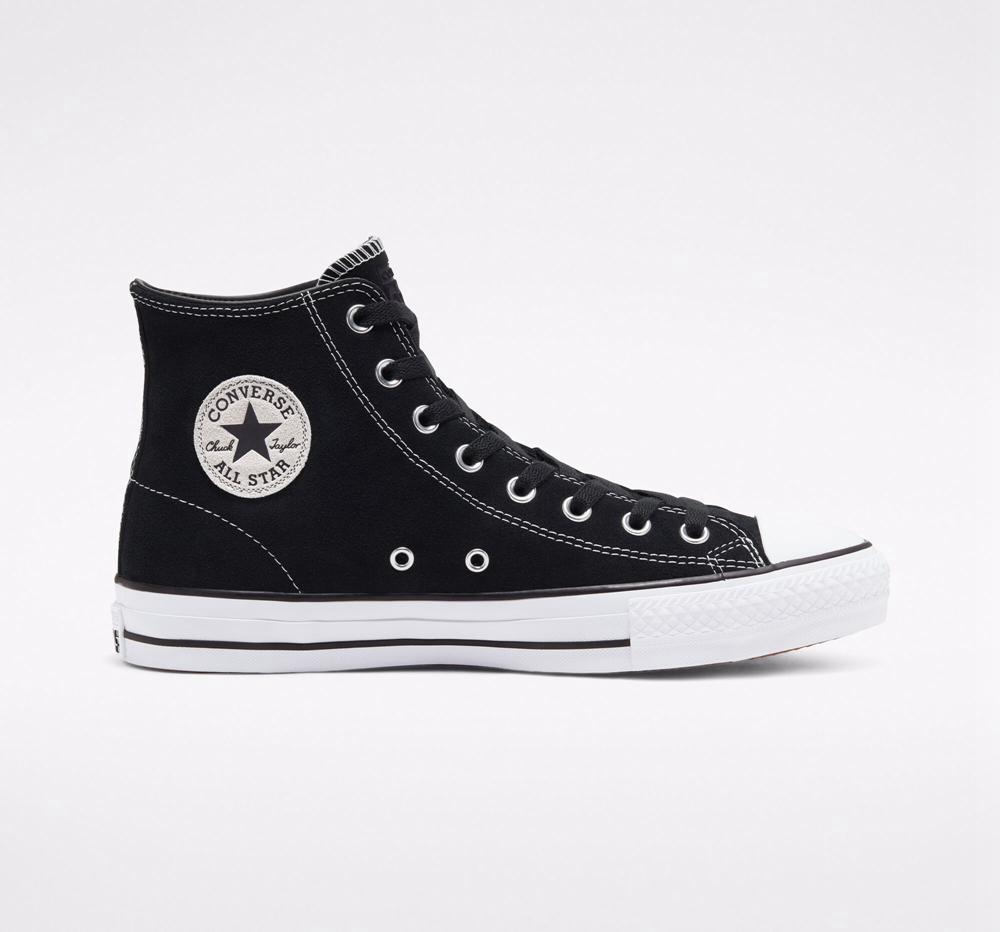 High Tops Tenis Converse Cons Chuck Taylor All Star Pro Suede Skate Hombre Negras Negras Blancas Colombia | ZVOEG-6718