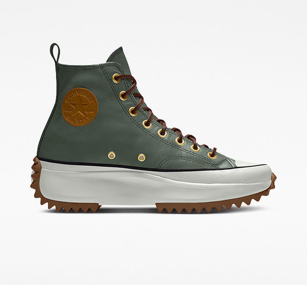 High Tops Tenis Converse Custom Run Star Hike Plataforma Leather By You Unisex Hombre Verde Colombia | FZPTE-2375