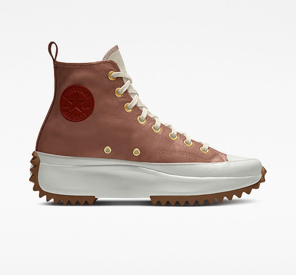High Tops Tenis Converse Custom Run Star Hike Plataforma Leather By You Unisex Hombre Marrones Colombia | QHUBN-5476