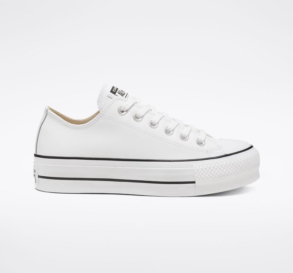 Low Tops Tenis Converse Chuck Taylor All Star Lift Plataforma Leather Mujer Blancas Negras Blancas Colombia | EICMG-2479