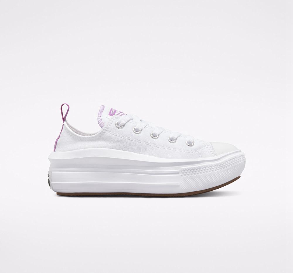 Low Tops Tenis Converse Chuck Taylor All Star Move Plataforma Little Kids Niña Blancas Moradas Blancas Colombia | IEVAL-8691