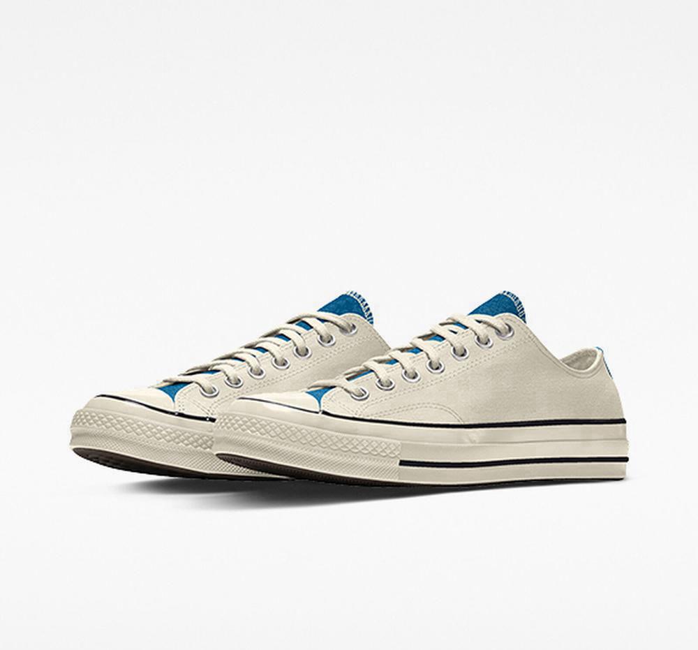 Low Tops Tenis Converse Custom Chuck 70 Vintage Canvas By You Unisex Mujer Blancas Azules Colombia | OVMUF-4095