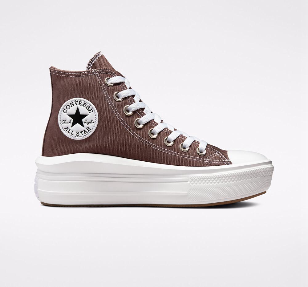 Zapatos Plataforma Tenis Converse Chuck Taylor All Star Move High Top Mujer Marrones Blancas Colombia | CSRBL-3054