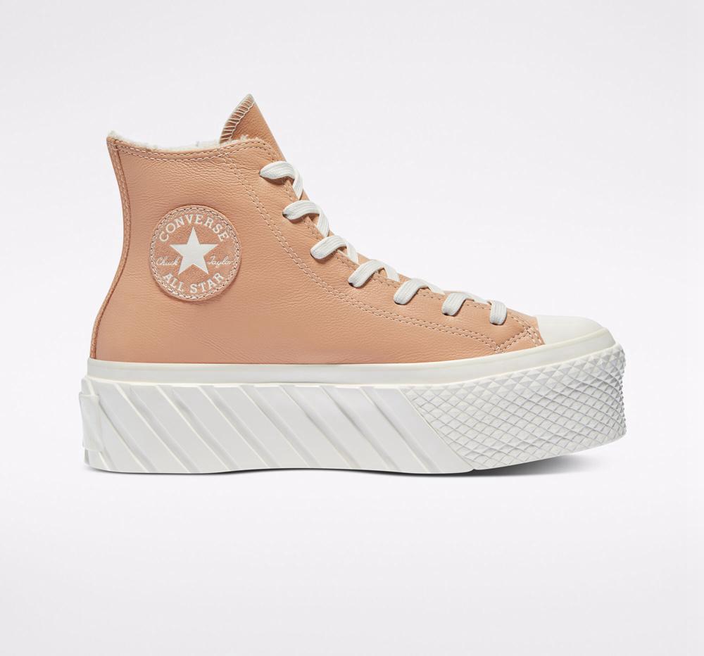 Zapatos Plataforma Tenis Converse Chuck Taylor All Star Lift 2X Cozy Tones High Top Mujer Beige Blancas Colombia | EJHCZ-6903