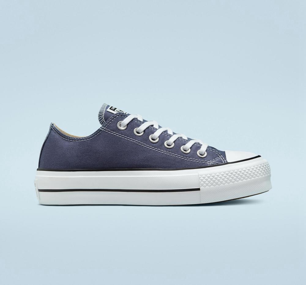 Zapatos Plataforma Tenis Converse Chuck Taylor All Star Lift Canvas Low Top Mujer Azul Marino Blancas Negras Colombia | OANJM-3184
