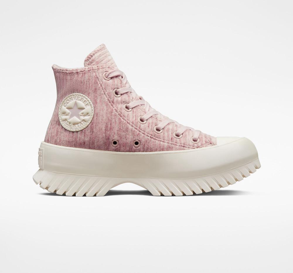 Zapatos Plataforma Tenis Converse Chuck Taylor All Star Lugged 2.0 Velour Unisex High Top Hombre Rosas Colombia | QVWPO-9527