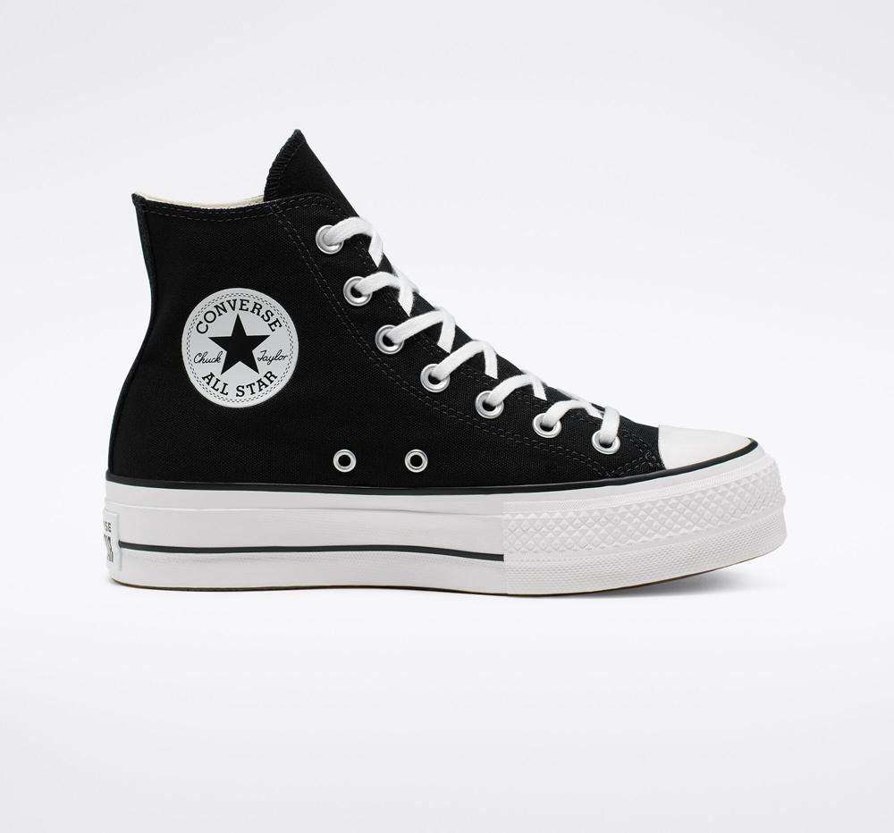 Zapatos Plataforma Tenis Converse Chuck Taylor All Star Lift Canvas High Top Mujer Negras Blancas Blancas Colombia | ZKDGY-9213