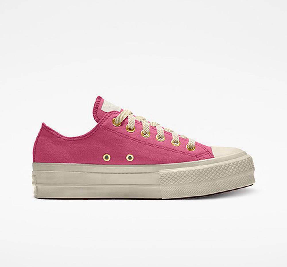Plataforma Tenis Converse Mujer Libre Colombia - Custom Chuck Taylor All Lift Canvas By You Unisex Low Top Rosas