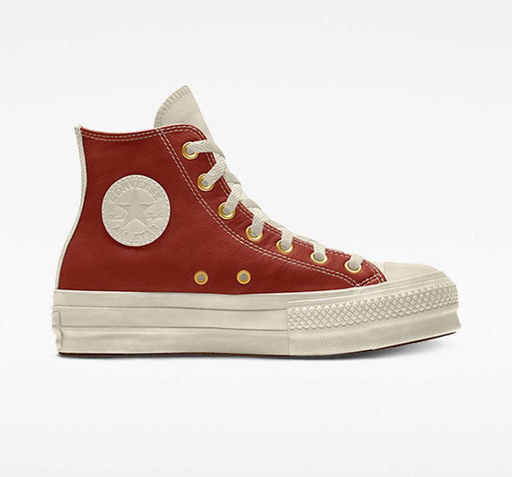 Zapatos Plataforma Tenis Converse Custom Chuck Taylor All Star Lift Leather By You Unisex High Top Mujer Naranjas Colombia | GVSLT-1376