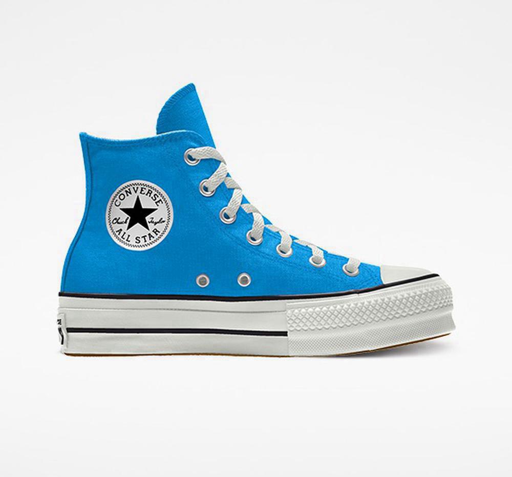 Zapatos Plataforma Tenis Converse Custom Chuck Taylor All Star Lift Canvas By You Unisex High Top Mujer Azules Colombia | HIAJX-2384