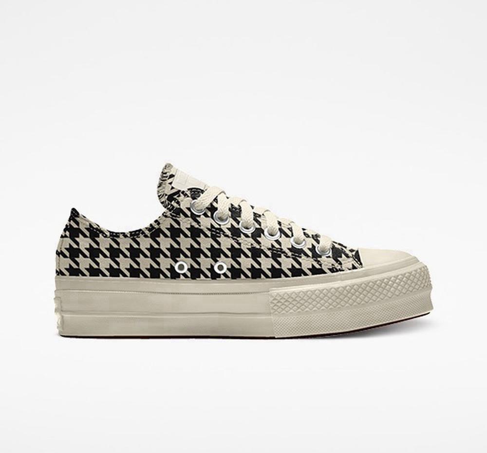 Zapatos Plataforma Tenis Converse Custom Chuck Taylor All Star Lift Canvas By You Unisex Low Top Mujer Negras Beige Colombia | TBUJG-7501