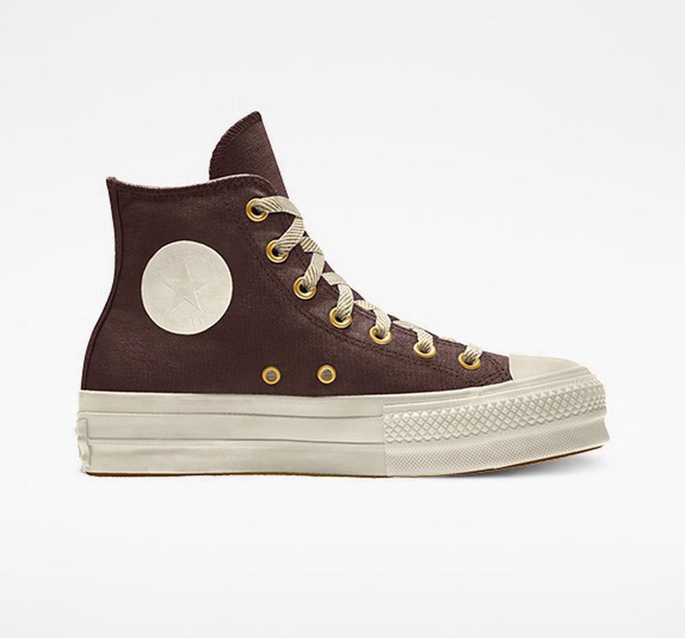 Zapatos Plataforma Tenis Converse Custom Chuck Taylor All Star Lift Canvas By You Unisex High Top Mujer Marrones Verde Menta Colombia | WXCAN-7309