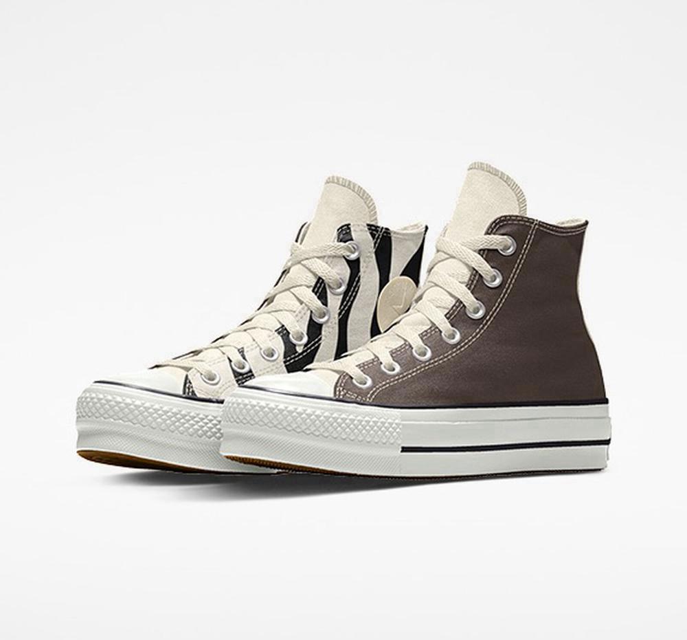 Zapatos Plataforma Tenis Converse Custom Chuck Taylor All Star Lift Canvas By You Unisex High Top Mujer Negras Blancas Colombia | XJETP-7409