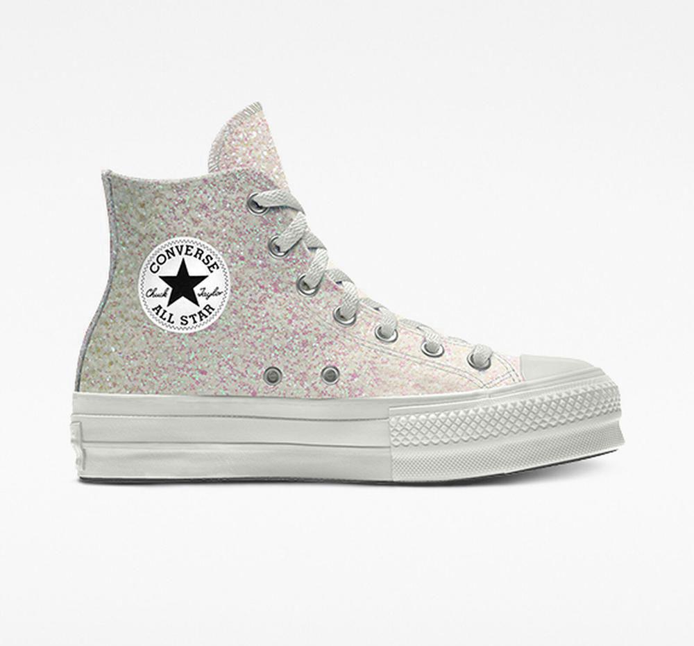 Zapatos Plataforma Tenis Converse Custom Chuck Taylor All Star Lift Glitter By You High Top Mujer Blancas Colombia | ZLWYC-5204