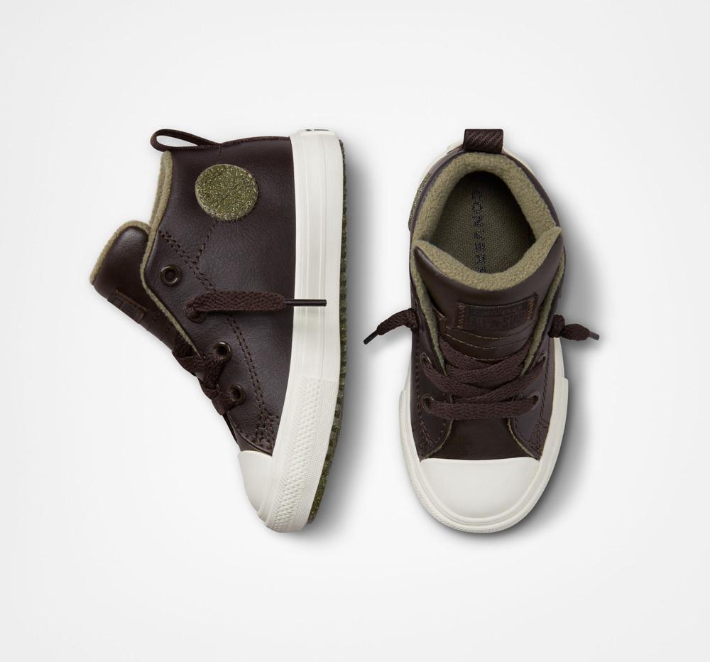 Botas Media Caña Tenis Converse Chuck Taylor All Star Calle Boot Leather Toddler Niña Marrones  Colombia |  UPJVR-1482