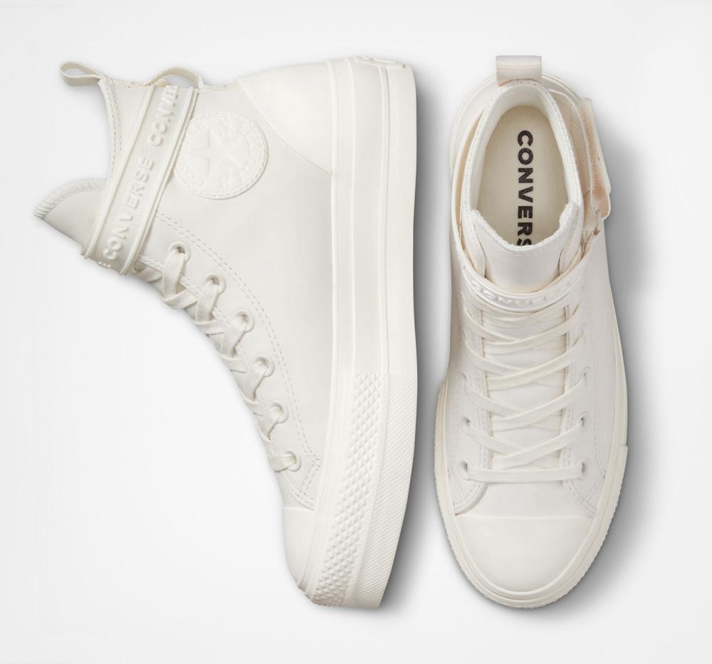 Botas Tenis Converse Chuck Taylor All Star Lift Plataforma Leather Hike Mujer Blancas  Colombia |  YRHCU-0934