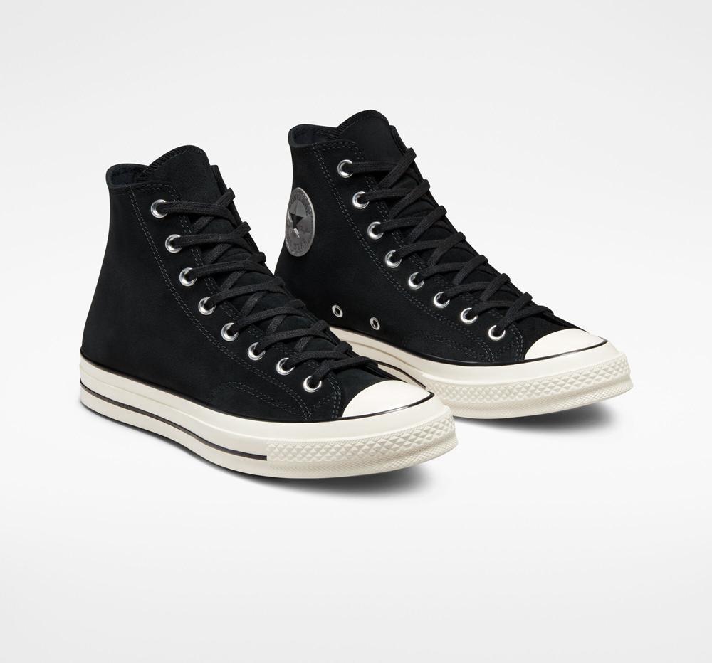 High Tops Tenis Converse Chuck 70 Suede Unisex Hombre Negras Negras  Colombia |  VXDOZ-3098