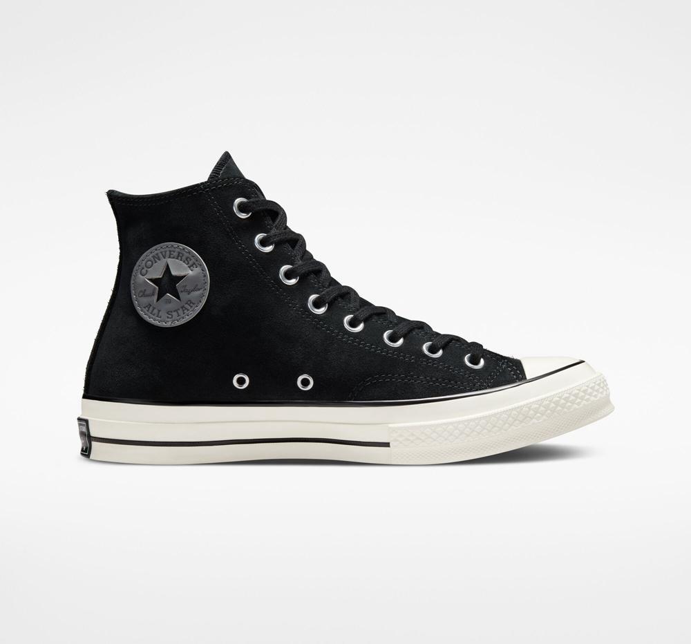 High Tops Tenis Converse Chuck 70 Suede Unisex Hombre Negras Negras  Colombia |  VXDOZ-3098