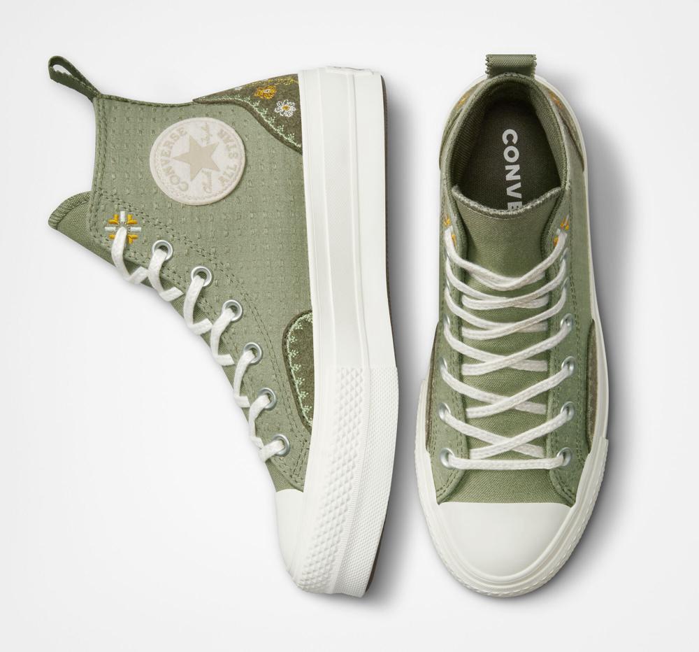 High Tops Tenis Converse Chuck Taylor All Star Lift Plataforma Autumn Embroidery Mujer Verde Verde Menta  Colombia |  CQMDU-0576