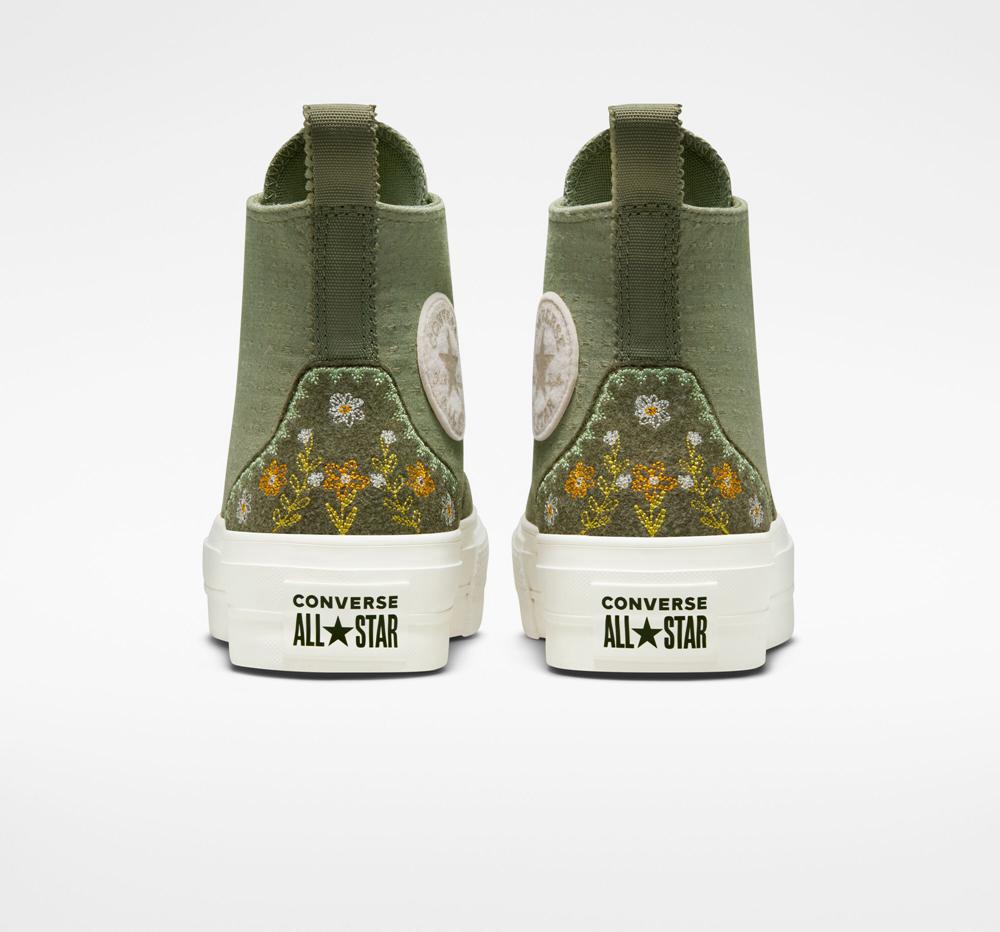 High Tops Tenis Converse Chuck Taylor All Star Lift Plataforma Autumn Embroidery Mujer Verde Verde Menta  Colombia |  CQMDU-0576