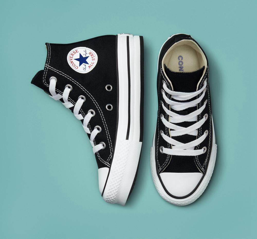 High Tops Tenis Converse Chuck Taylor All Star Lift Plataforma Little Kids Niña Negras Blancas Negras  Colombia |  CZGXL-3196