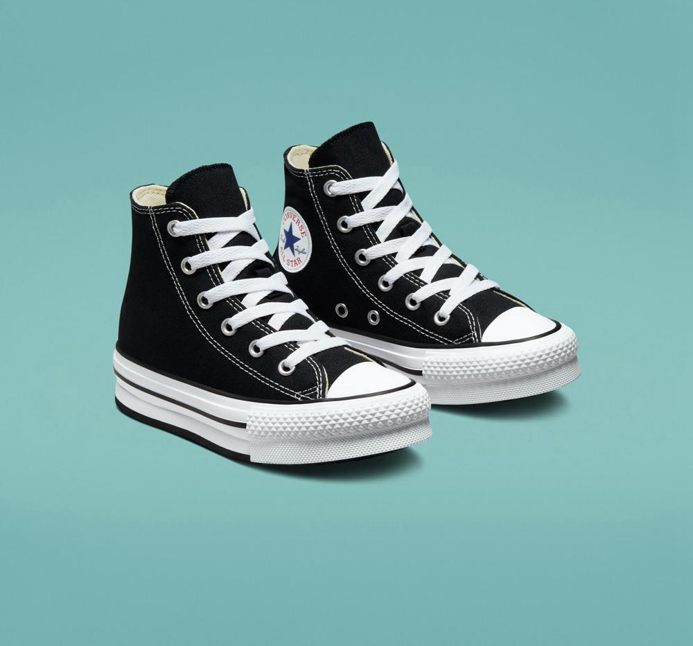 High Tops Tenis Converse Chuck Taylor All Star Lift Plataforma Little Kids Niña Negras Blancas Negras  Colombia |  CZGXL-3196