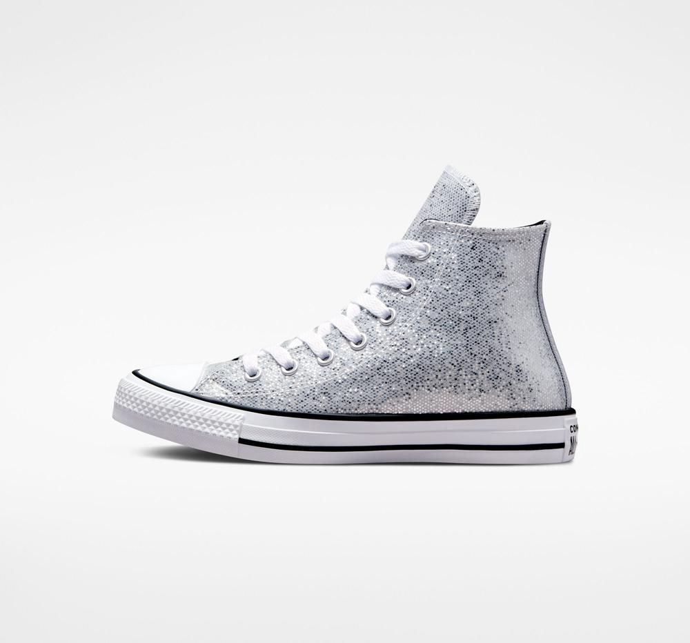 High Tops Tenis Converse Chuck Taylor All Star Glitter Big Kids Niña Plateadas Negras  Colombia |  DGVYC-7168