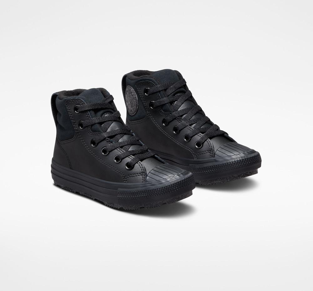 High Tops Tenis Converse Chuck Taylor All Star Berkshire Boot Leather Little Kids Niño Negras Negras Gris  Colombia |  DNUBC-2807