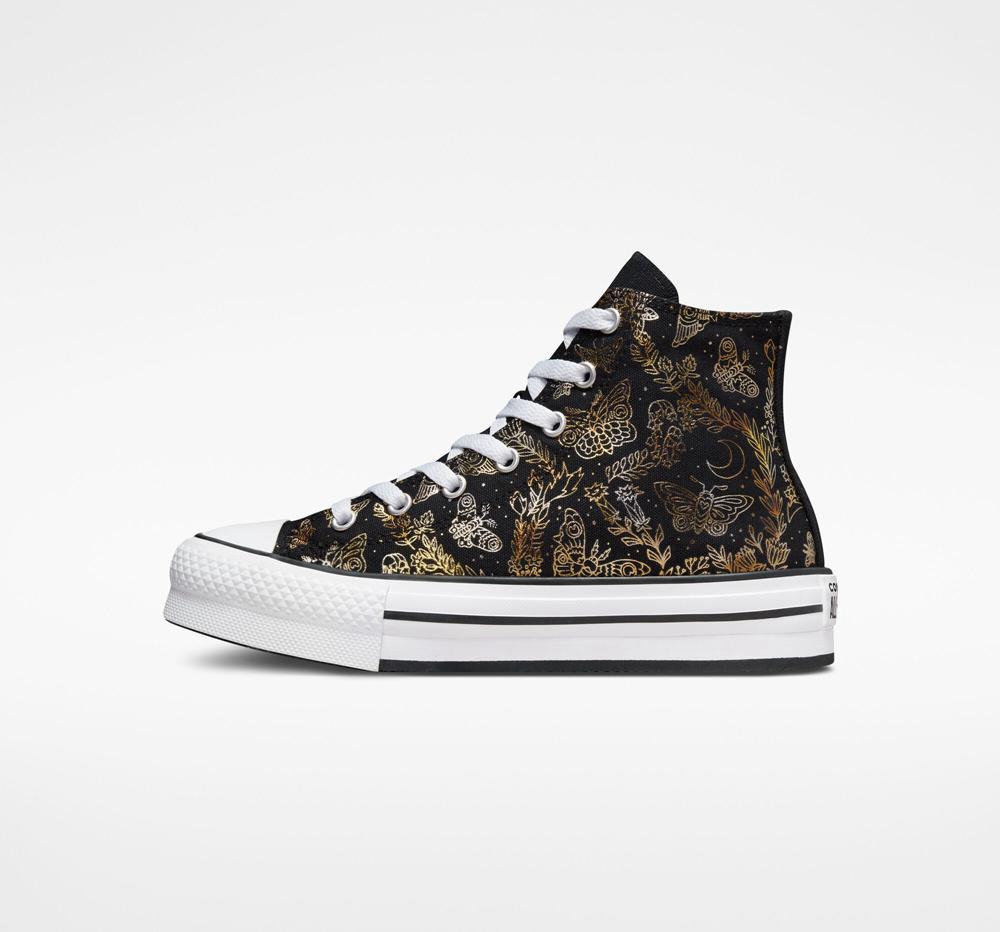 High Tops Tenis Converse Chuck Taylor All Star Eva Lift Plataforma Butterfly Shine Big Kids Niña Negras Doradas Blancas  Colombia |  EVPOJ-6034