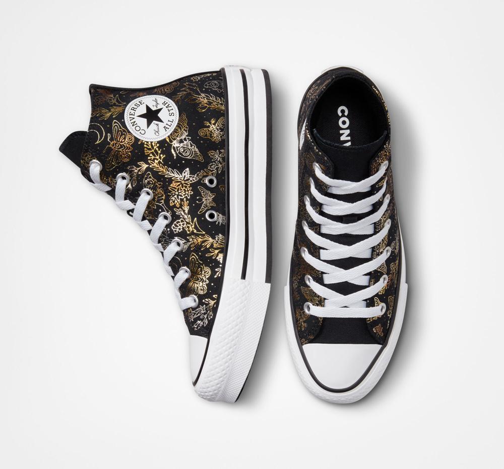 High Tops Tenis Converse Chuck Taylor All Star Eva Lift Plataforma Butterfly Shine Big Kids Niña Negras Doradas Blancas  Colombia |  EVPOJ-6034