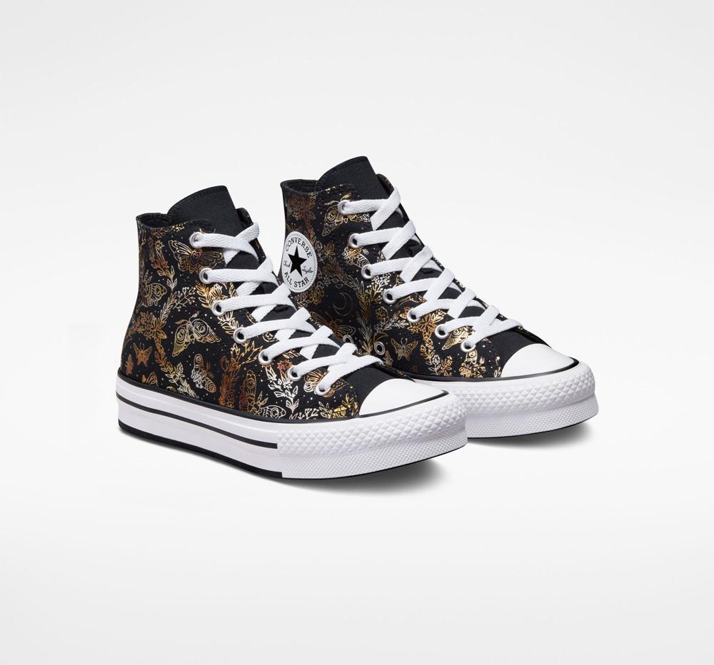 High Tops Tenis Converse Chuck Taylor All Star Eva Lift Plataforma Butterfly Shine Big Kids Niña Negras Doradas Blancas  Colombia |  EVPOJ-6034