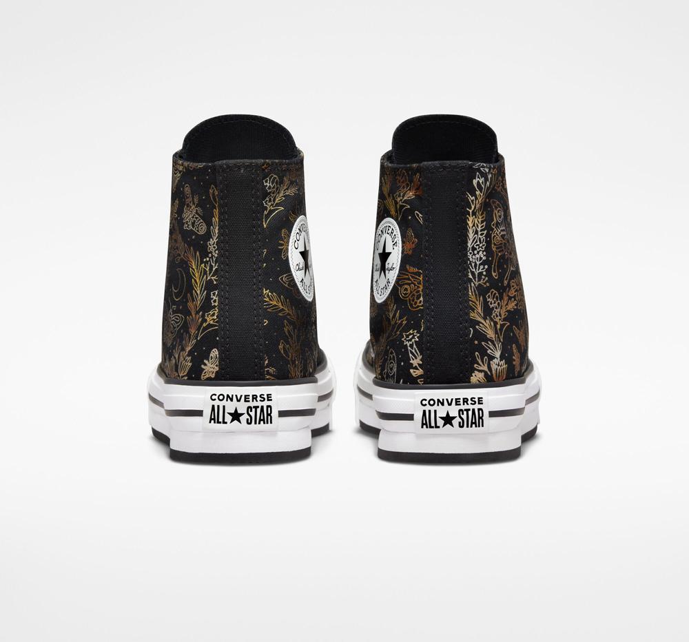 High Tops Tenis Converse Chuck Taylor All Star Eva Lift Plataforma Butterfly Shine Big Kids Niña Negras Doradas Blancas  Colombia |  EVPOJ-6034