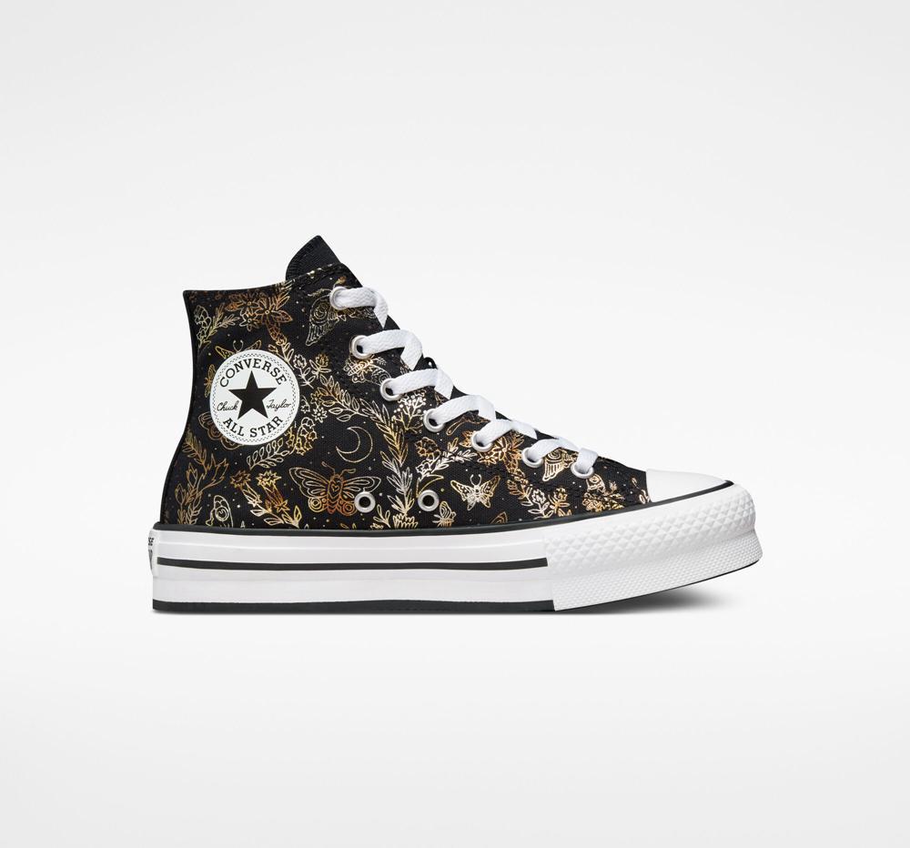 High Tops Tenis Converse Chuck Taylor All Star Eva Lift Plataforma Butterfly Shine Big Kids Niña Negras Doradas Blancas  Colombia |  EVPOJ-6034