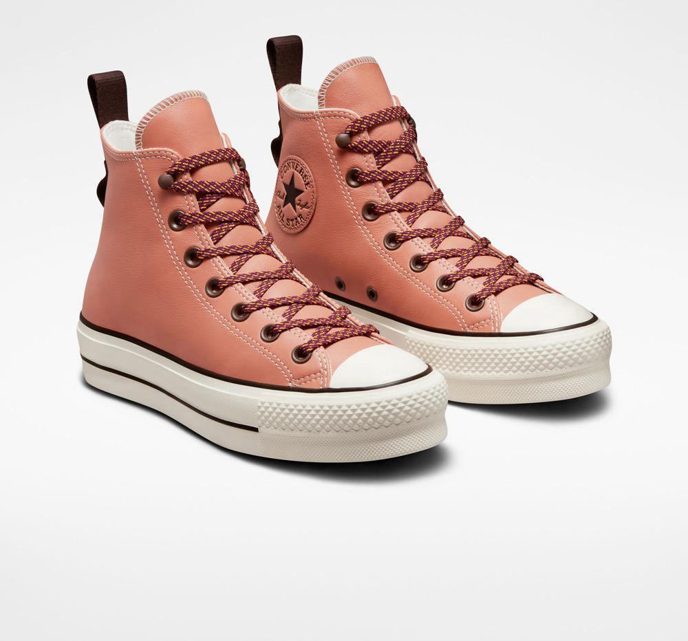 High Tops Tenis Converse Chuck Taylor All Star Lift Plataforma Tonal Leather Mujer Coral Verde Menta  Colombia |  FHCLY-7948