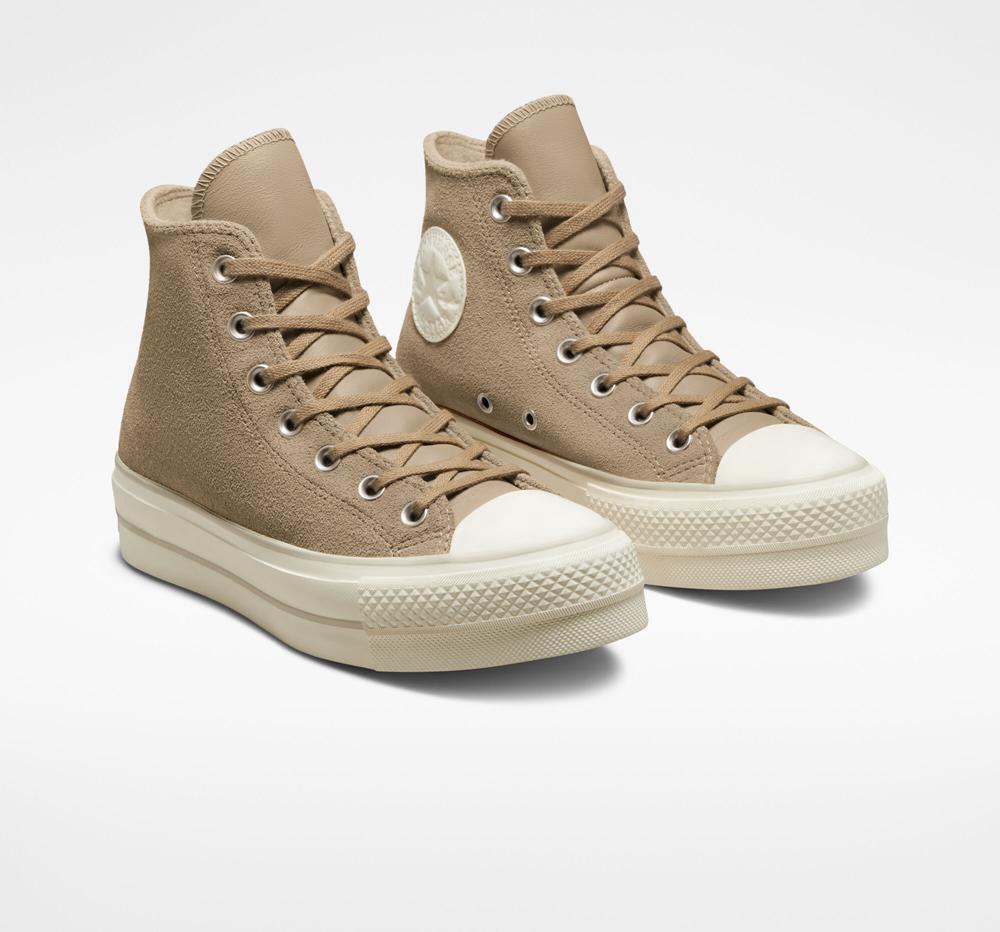 High Tops Tenis Converse Chuck Taylor All Star Lift Plataforma Suede Mujer Kaki  Colombia |  GEYJZ-3659