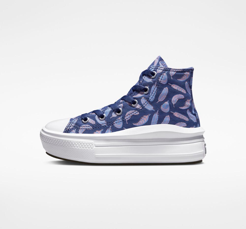 High Tops Tenis Converse Chuck Taylor All Star Move Plataforma Feathers Little Kids Niña Moradas Azul Real  Colombia |  GLNSH-1739