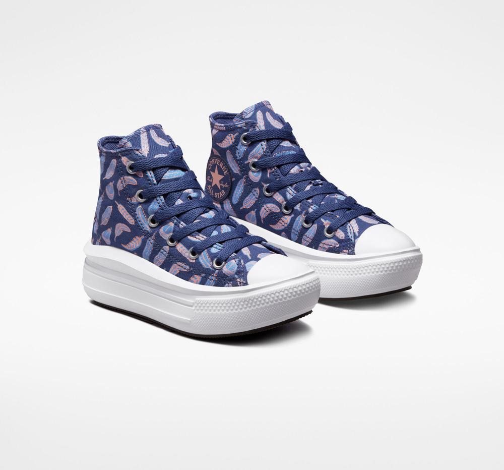 High Tops Tenis Converse Chuck Taylor All Star Move Plataforma Feathers Little Kids Niña Moradas Azul Real  Colombia |  GLNSH-1739
